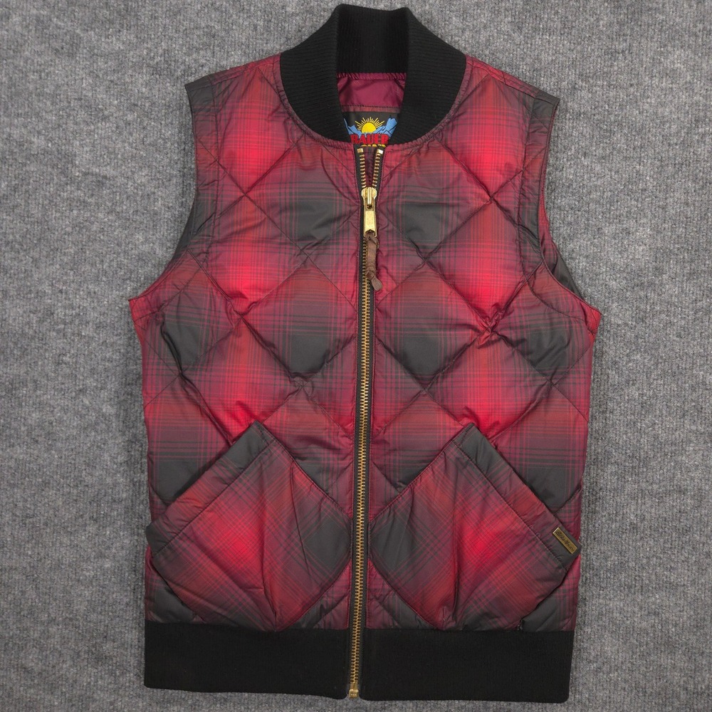 Eddie Bauer 1936 Skyliner Model Vest Womens XS Red Plaid Down Filled Quilted